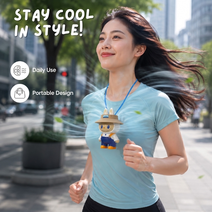 Labubu Kipas Mini Portable dengan Tali Gantung USB Rechargeable