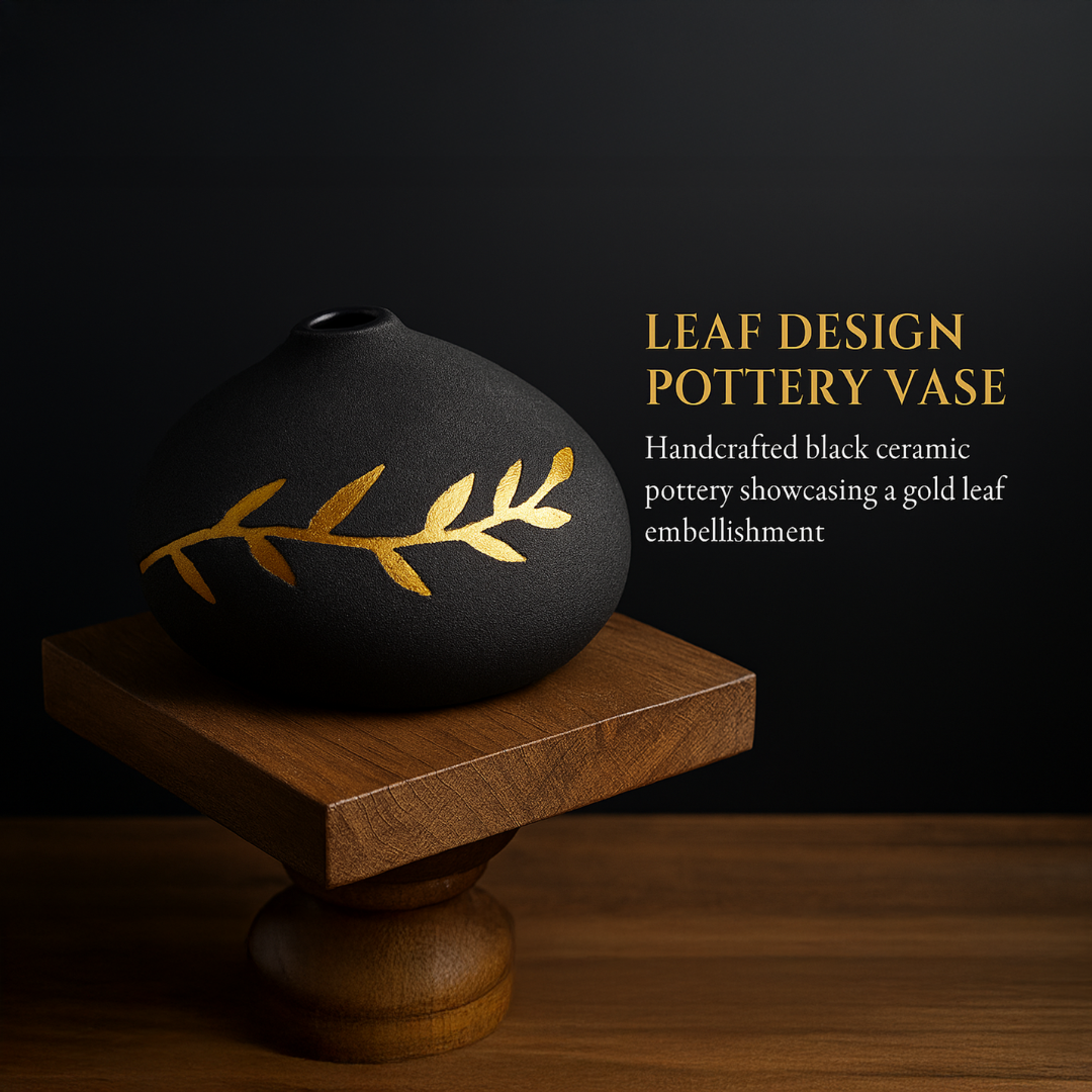 Vas Dekoratif Batu Hitam Motif Emas