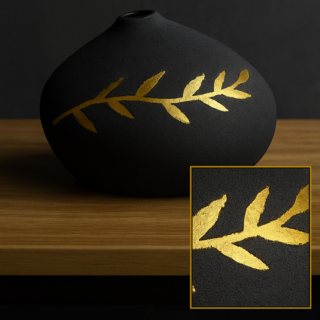 Vas Dekoratif Batu Hitam Motif Emas