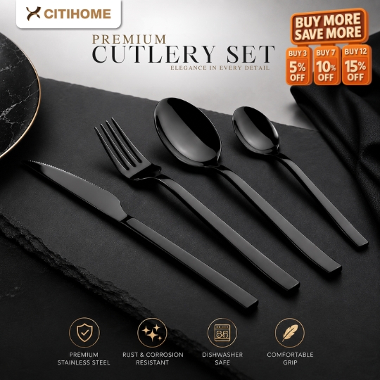 Set Alat Makan Stainless Steel 304 Gold Black 4 Pcs Anti Karat