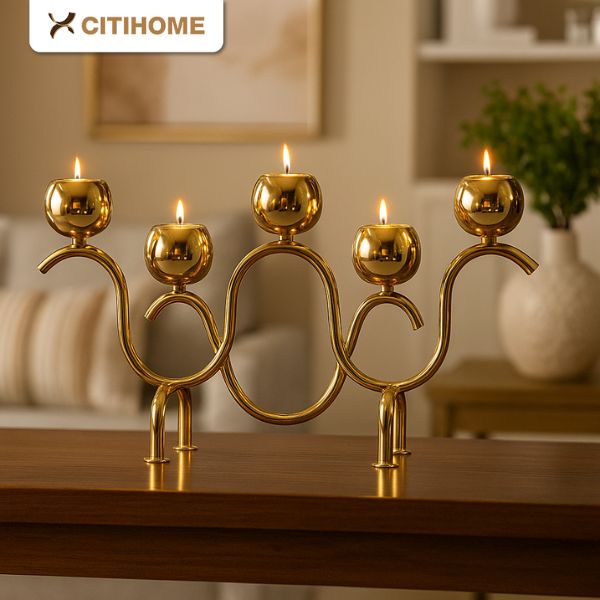 Tempat Lilin Dekoratif Stainless Steel Desain Modern Elegan 5 Cabang