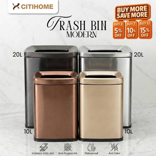 Tempat Sampah Stainless Steel 10L 20L Modern Anti Bau Anti Fingerprint Trash Bin Minimalis