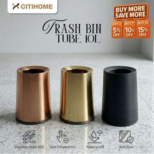 Tempat Sampah Stainless Steel 430 Anti Fingerprint Waterproof 10L Minimalis Modern