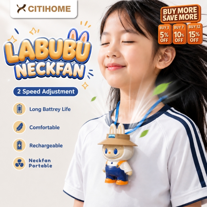 Labubu Kipas Mini Portable dengan Tali Gantung USB Rechargeable