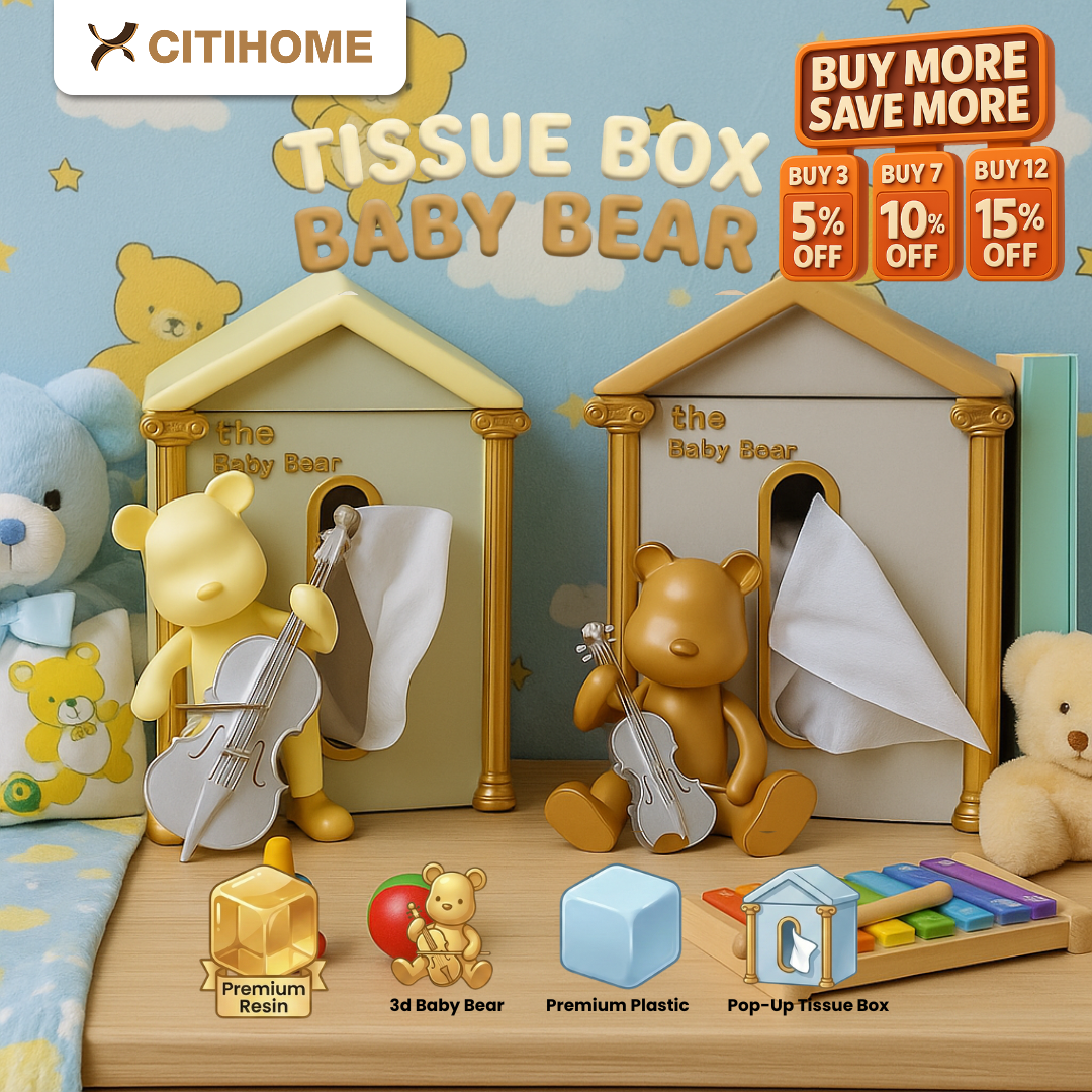 Kotak Tisu Pop Up Dekoratif Orchestra Baby Bear bermain Cello untuk Dekorasi