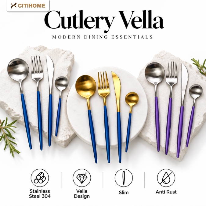 Set Sendok Garpu Pisau Stainless Steel 304 Cutlery Premium Slim Anti Karat 4pcs