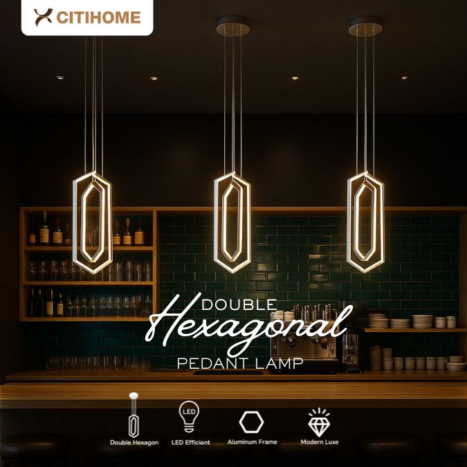 Lampu Gantung LED Double Hexagonal Emas