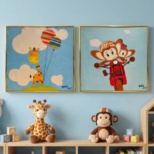Lukisan Acrylic Karakter Lucu Ukuran 55x55 cm