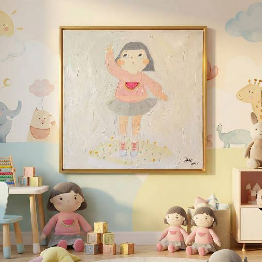 Lukisan Acrylic Karakter Lucu Ukuran 55x55 cm
