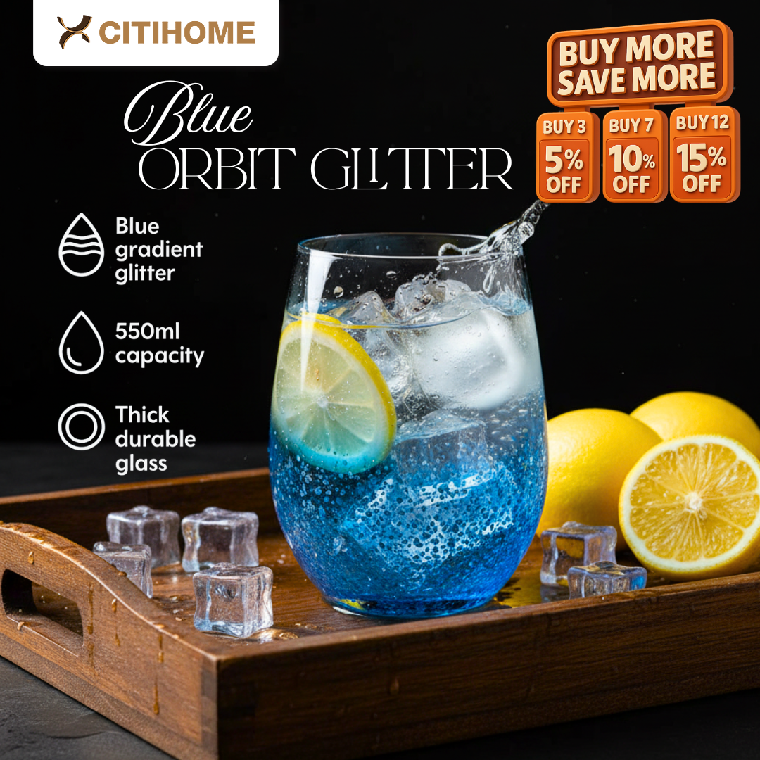 Gelas Kaca Transparan 550ml dengan Gradasi Warna dan Glitter