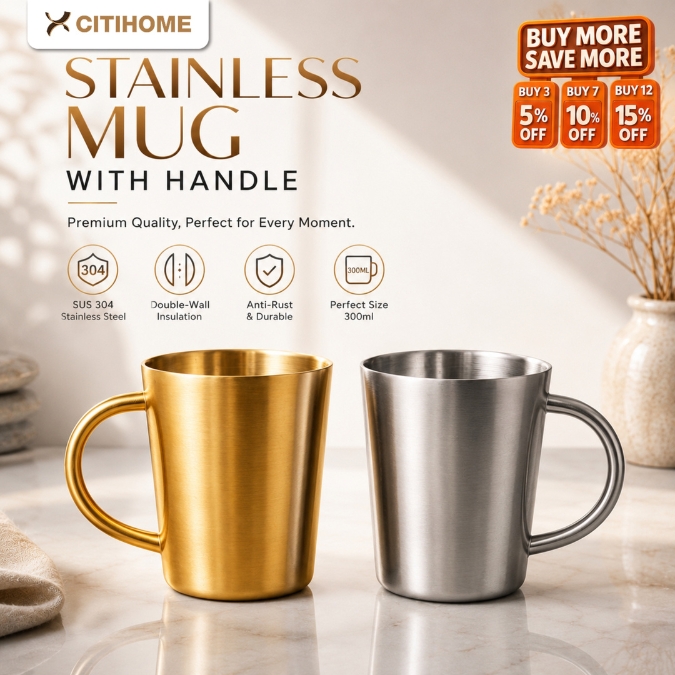 Mug Stainless Steel 304 Double Wall 300ml Tahan Panas dan Dingin