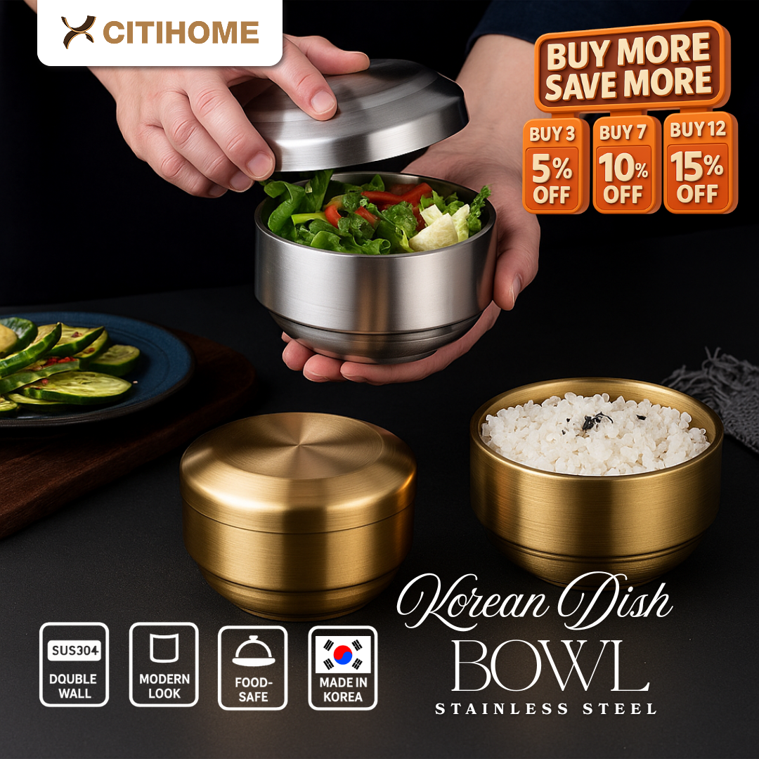 Mangkok Kimchi Nasi Sayur Dengan Tutup Korean Cuisine Stainless Steel Double Layer Tahan Panas