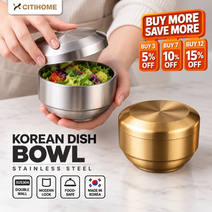 Mangkok Kimchi Nasi Sayur Dengan Tutup Korean Cuisine Stainless Steel Double Layer Tahan Panas