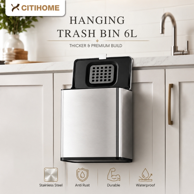 Tempat Sampah Dapur Gantung Stainless Steel 6 Liter dengan Tutup 2 Arah Higenis dan Praktis