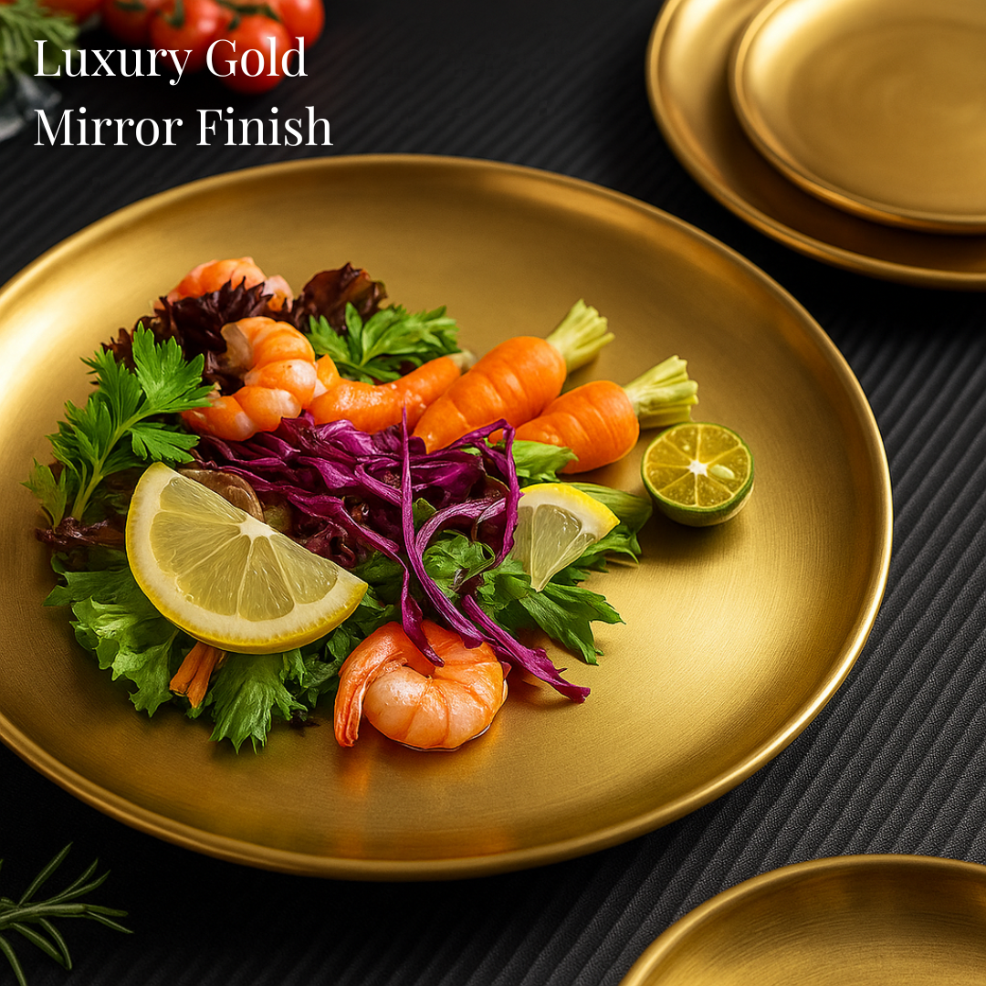 Piring Saji Stainless Steel Gold Elegan Anti Karat