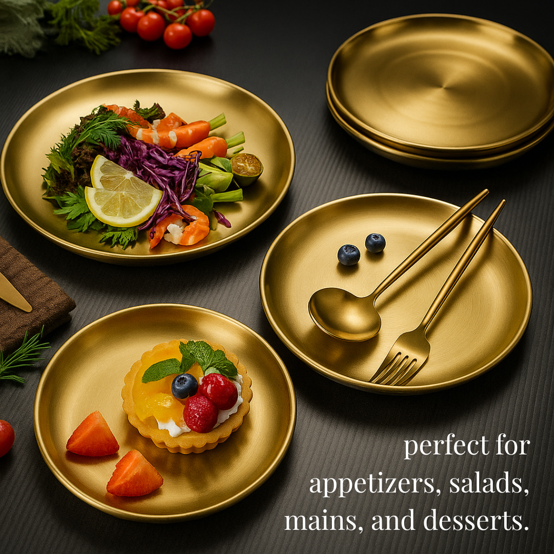 Piring Saji Stainless Steel Gold Elegan Anti Karat