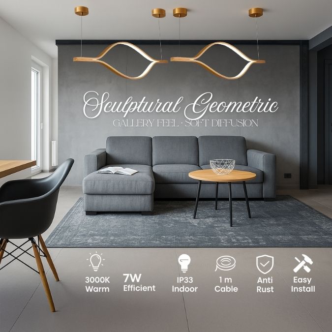 Lampu Gantung LED Geometris Emas Minimalis