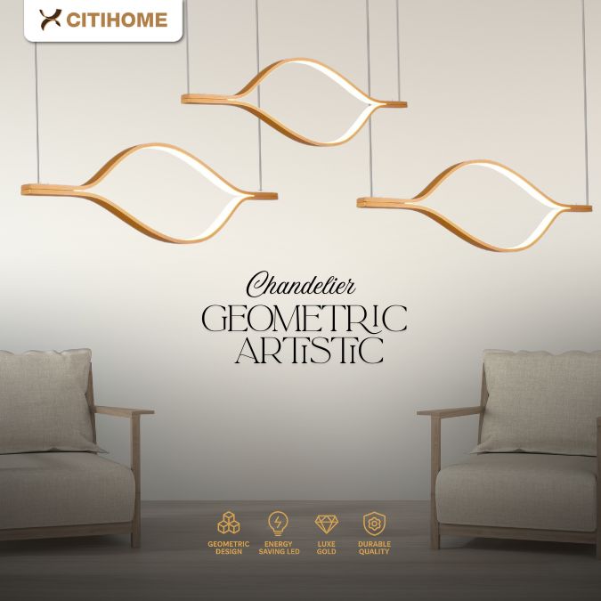 Lampu Gantung LED Geometris Emas Minimalis