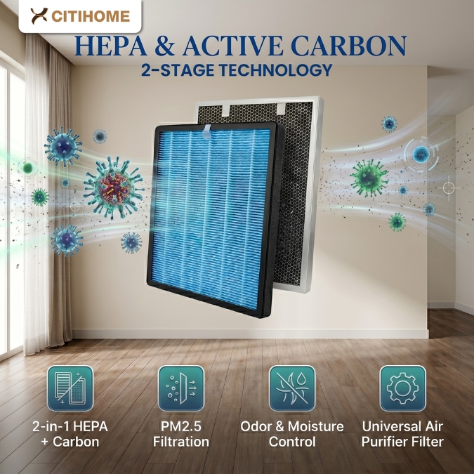 Filter Air Purifier HEPA H13 + Karbon Aktif Anti Bau PM2.5 Debu Alergen Universal