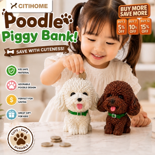 Celengan Anak Karakter Anjing Poodle ABS Silikon Lucu Edukatif dengan Tutup Bawah Kid Safe