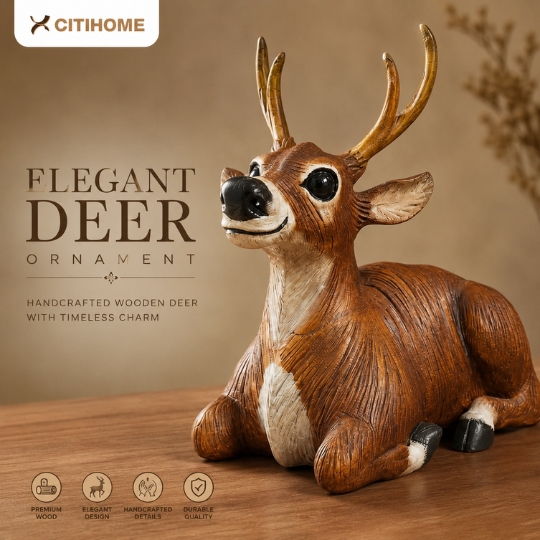Patung Anjing Kayu Handmade dan Rusa Statue Dekorasi Rumah Modern Rustic