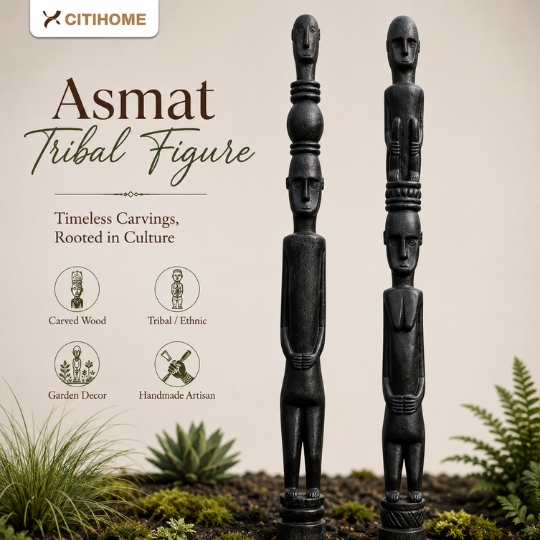 Patung Asmat Kayu Ukir Tribal Etnik 200cm Dekorasi Taman dan Interior Premium