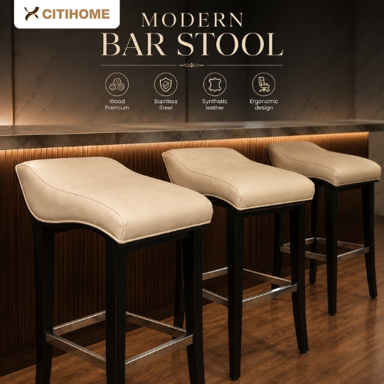 Stool Bar 70cm  with Synthetic Leather, Wooden and Stainless Steel Frame Elegant