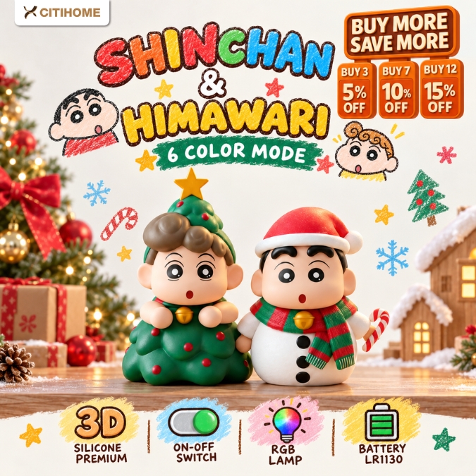 Dekorasi Meja Natal Shinchan dan Himawari Lamp