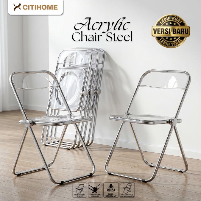 Kursi Lipat Akrilik Transparan dengan Rangka Chrome Gold & Silver