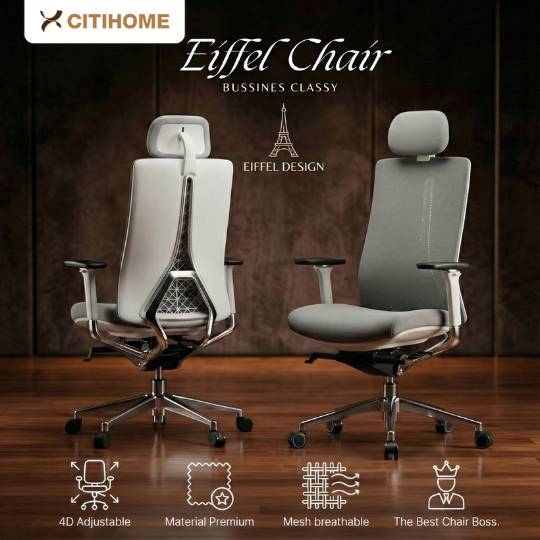 Kursi Kantor Ergonomis 4D Armrests & Headrest Desain Eiffel Paris