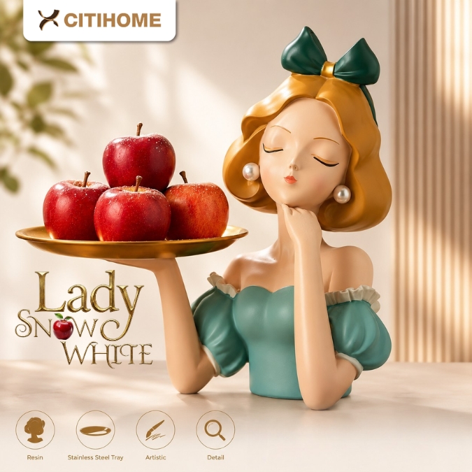 Patung Hias Snow White Lady dengan Nampan