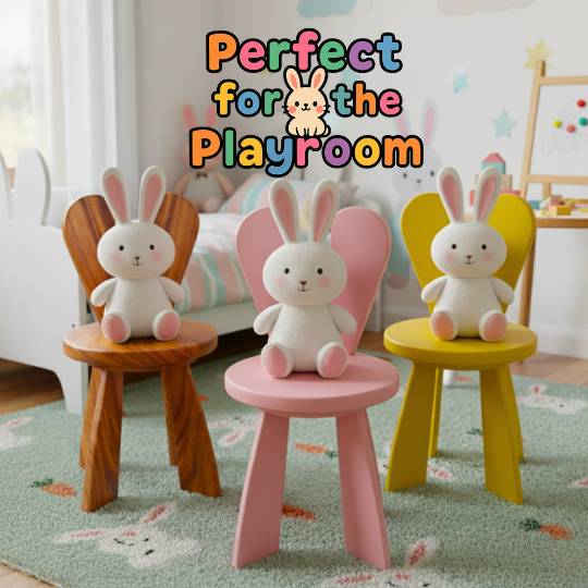 Kursi Anak Kayu Jati Bentuk Kelinci Desain Lucu