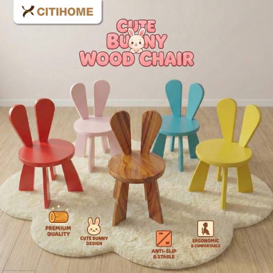 Kursi Anak Kayu Jati Bentuk Kelinci Desain Lucu