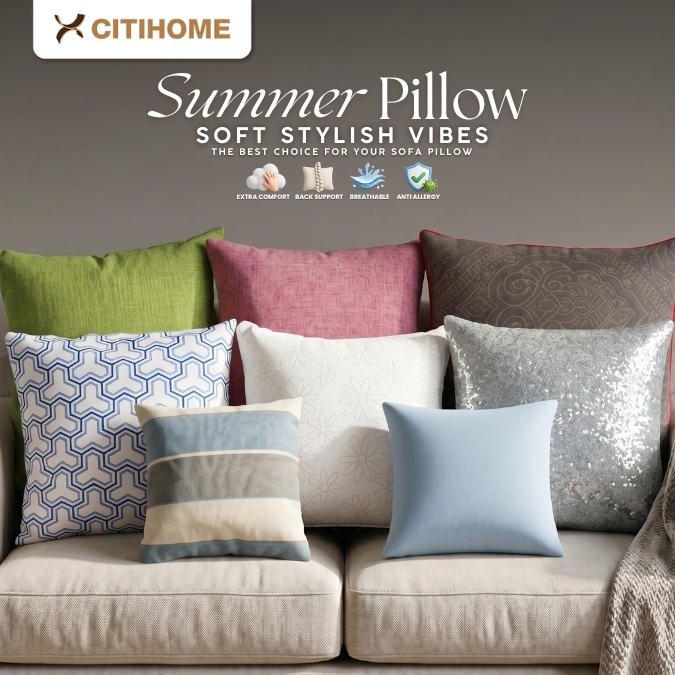 Bantal Sofa Polyester Motif Elegan dengan Resleting