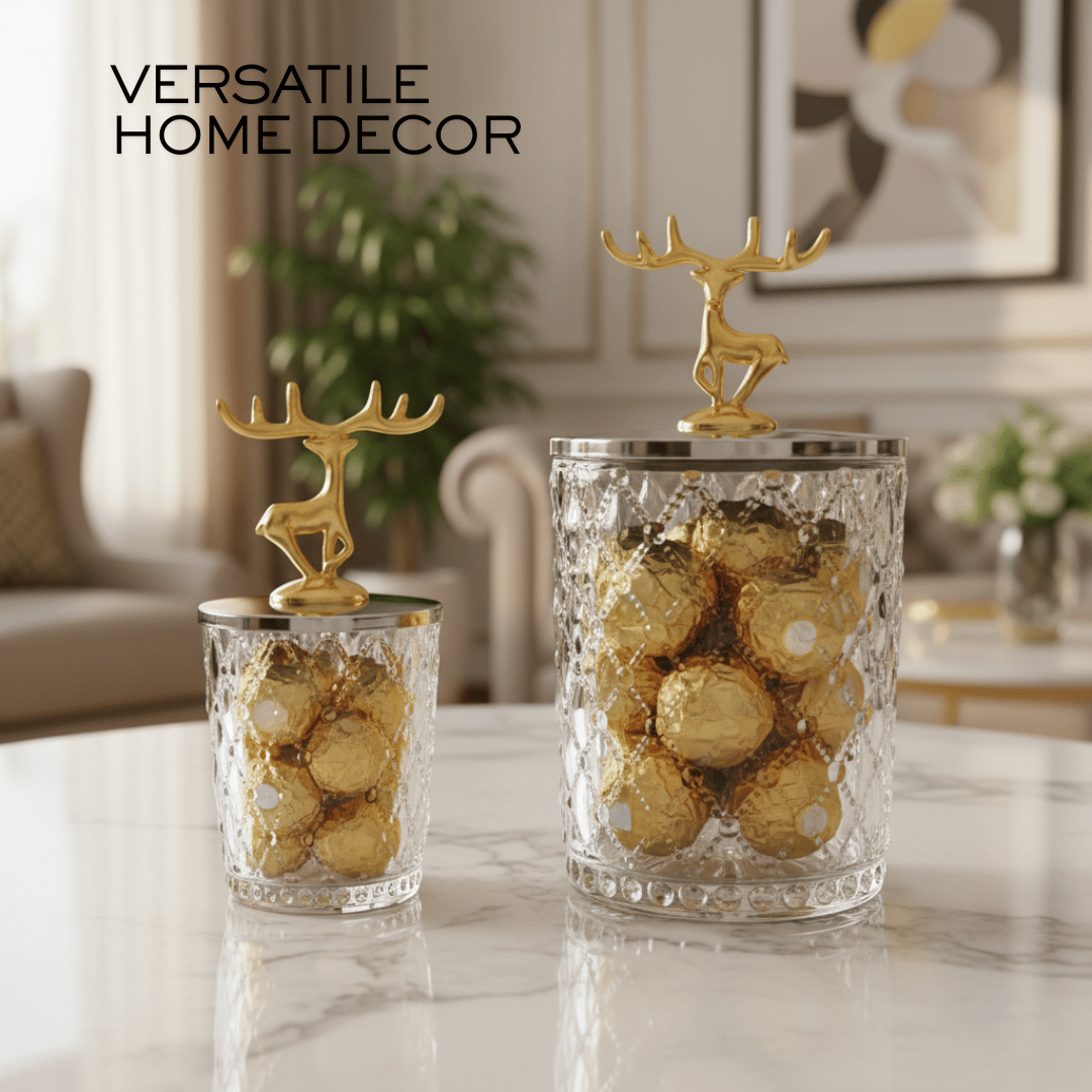 Toples Kaca Kristal Mewah dengan Penutup Rusa Emas