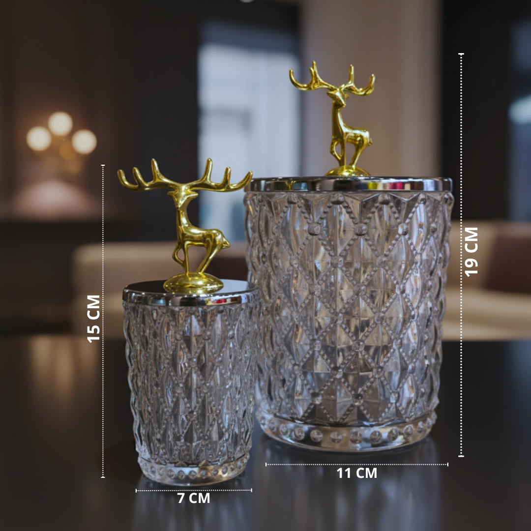 Toples Kaca Kristal Mewah dengan Penutup Rusa Emas