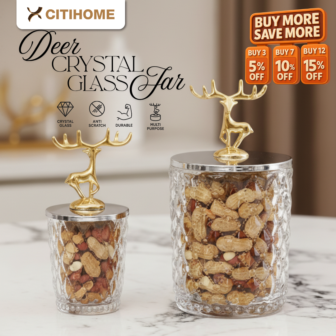 Toples Kaca Kristal Mewah dengan Penutup Rusa Emas