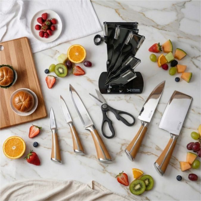 Set Pisau Dapur Stainless Steel 304 Holder Akrilik