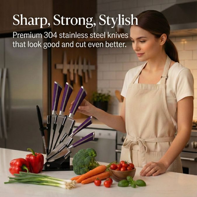 Set Pisau Dapur Stainless Steel 304 Holder Akrilik