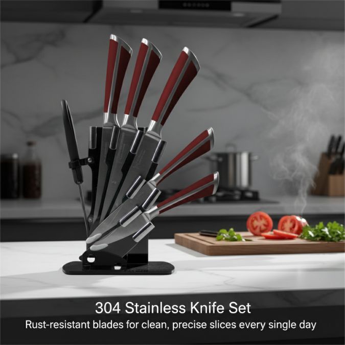 Set Pisau Dapur Stainless Steel 304 Holder Akrilik
