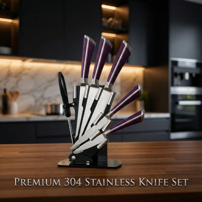 Set Pisau Dapur Stainless Steel 304 Holder Akrilik