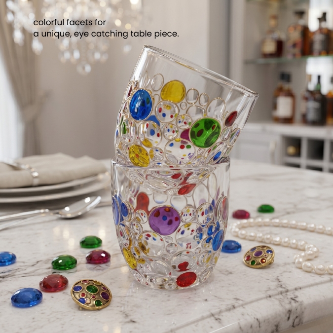 Gelas Kaca Kristal Motif Bubble Warna Warni 340ml