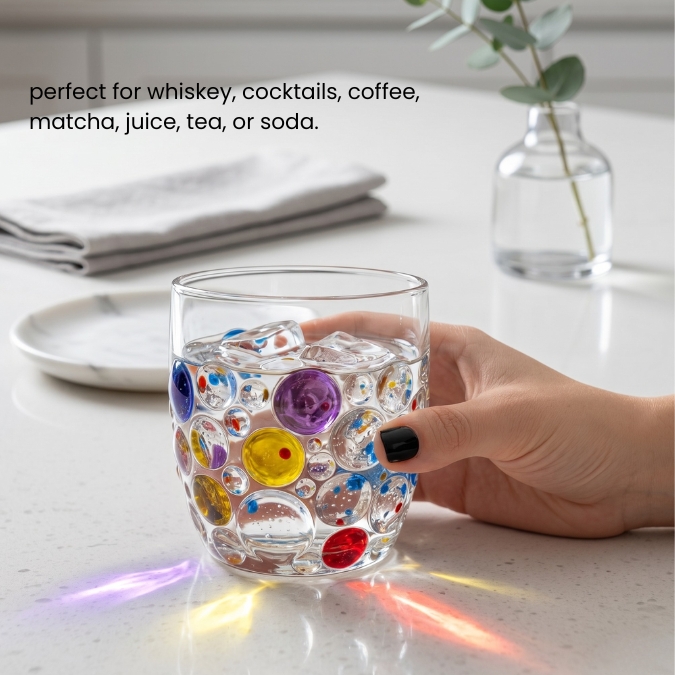 Gelas Kaca Kristal Motif Bubble Warna Warni 340ml