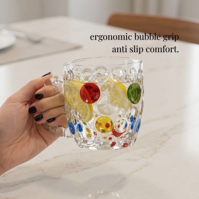 Gelas Kaca Kristal Motif Bubble Warna Warni 340ml