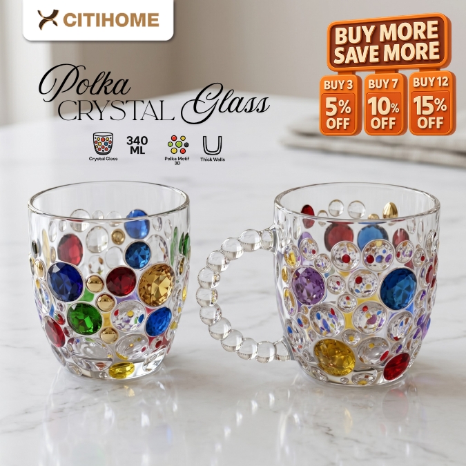 Gelas Kaca Kristal Motif Bubble Warna Warni 340ml