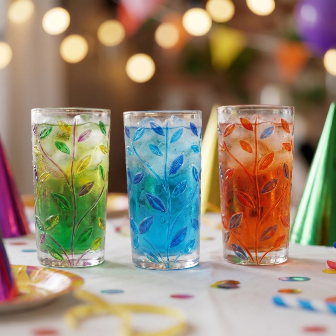 Gelas Kaca Tebal 355ml Desain Daun Floral