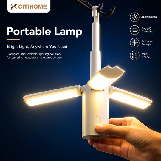 Lampu Camping Portabel dengan 3 Mode Cahaya & Pengisian USB Type-C