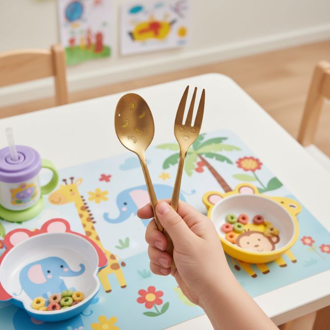 Sendok dan Garpu Dessert Stainless Steel Peralatan Makan Anak