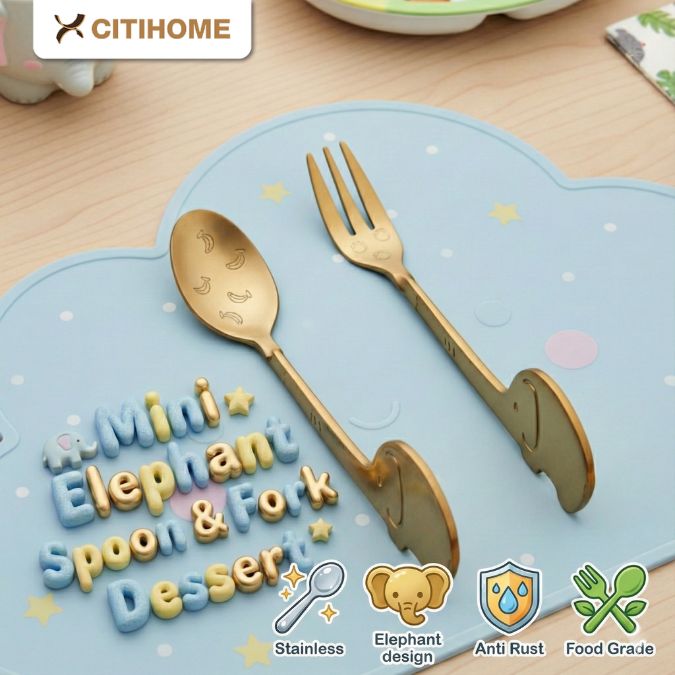 Sendok dan Garpu Dessert Stainless Steel Peralatan Makan Anak