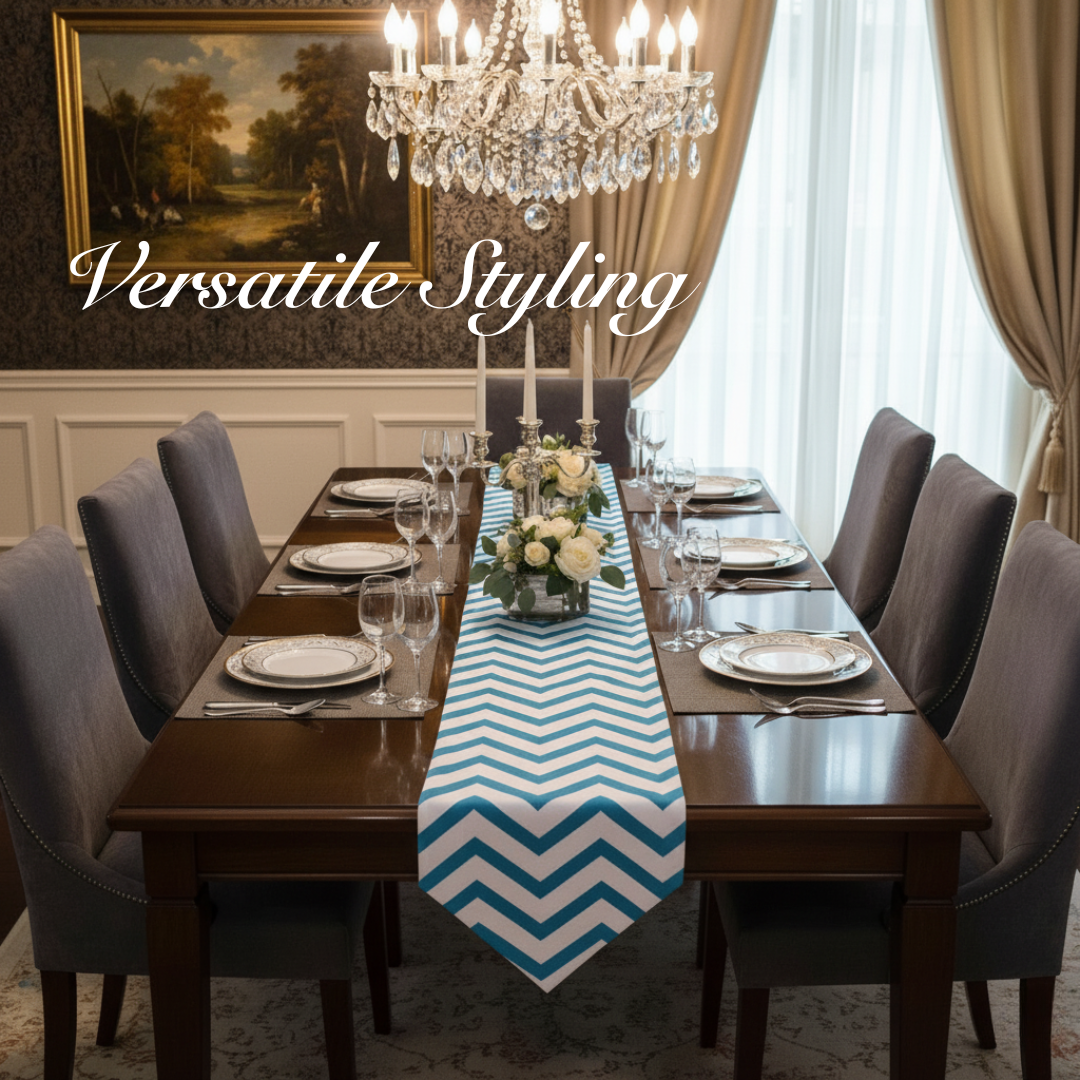 Table Runner dan Bed Runner Chevron Minimalis Hitam Toska